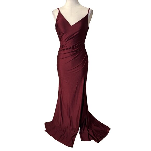 La Femme 103544 Dress 4 Burgundy Sleeveless V Neck Formal Gown NEW - Picture 3 of 14